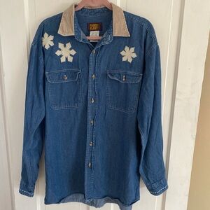 Vintage Faded Glory large embroidered denim cotton flannel